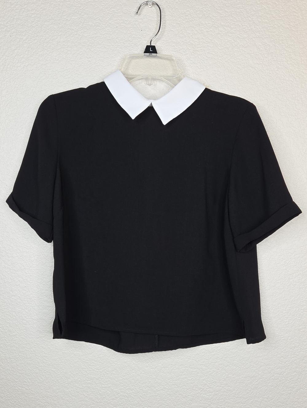 Womens Black Top with White Peter Pan Collar